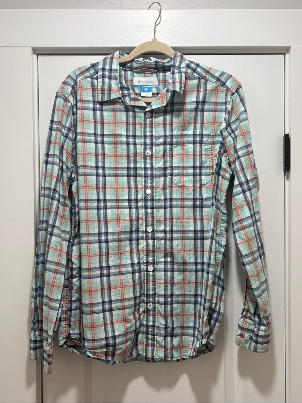 Columbia Men's Plaid Button-Up Shirt - Teal, Navy & Coral